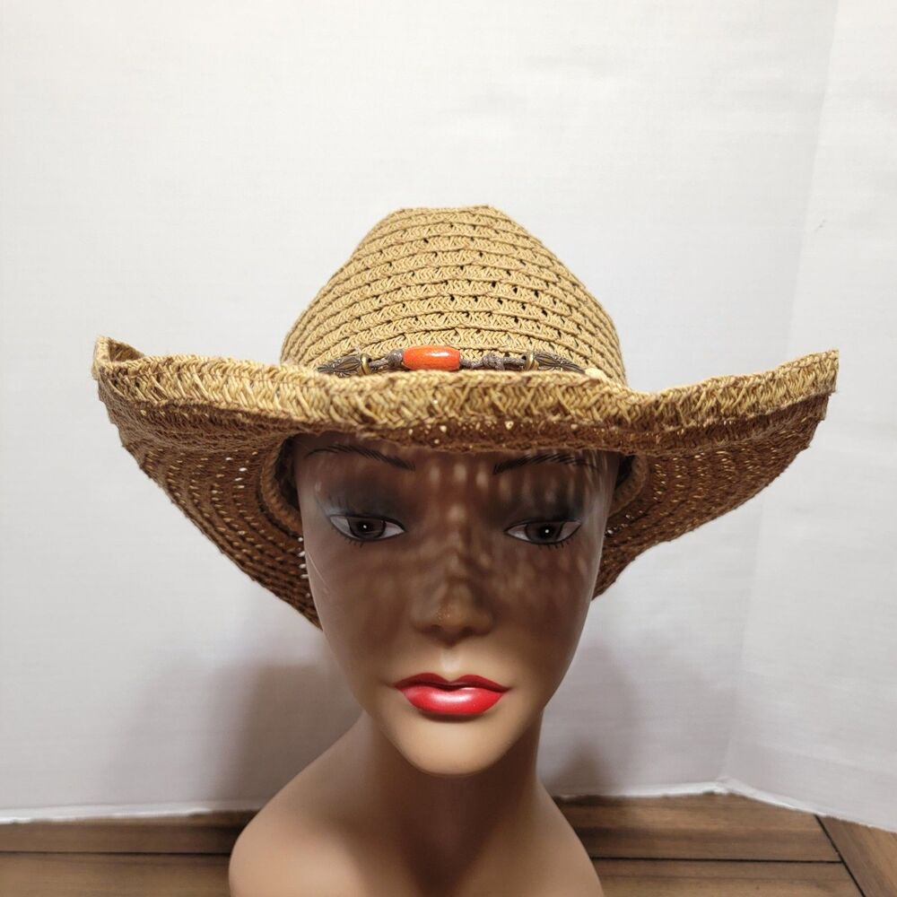 Panama Jack Brown Caribbean Hat w/ Beads - One Size